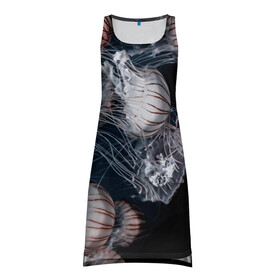 Платье-майка 3D с принтом Медузы , 100% полиэстер | полуприлегающий силуэт, широкие бретели, круглый вырез горловины, удлиненный подол сзади. | Тематика изображения на принте: глубина | медузы | море | морские обитатели | океан | подводный мир