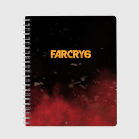 Тетрадь с принтом Far Cry 6 , 100% бумага | 48 листов, плотность листов — 60 г/м2, плотность картонной обложки — 250 г/м2. Листы скреплены сбоку удобной пружинной спиралью. Уголки страниц и обложки скругленные. Цвет линий — светло-серый
 | Тематика изображения на принте: far cry 6 | дым | игра | лого | надпись | частицы