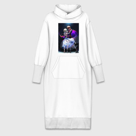 Платье удлиненное хлопок с принтом Lumine and tartaglia ,  |  | art | fanart | game | genshin | impact | lumine | tartaglia | люмин | тарталья