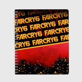 Тетрадь с принтом Far Cry 6 , 100% бумага | 48 листов, плотность листов — 60 г/м2, плотность картонной обложки — 250 г/м2. Листы скреплены сбоку удобной пружинной спиралью. Уголки страниц и обложки скругленные. Цвет линий — светло-серый
 | Тематика изображения на принте: far cry 6 | дым | игра | капли | лого | надпись | частицы