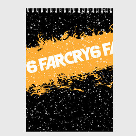 Скетчбук (блокнот) с принтом Far Cry 6 , 100% бумага
 | 48 листов, плотность листов — 100 г/м2, плотность картонной обложки — 250 г/м2. Листы скреплены сверху удобной пружинной спиралью | Тематика изображения на принте: far cry 6 | игра | капли | лого | надпись | снег | частицы