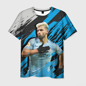 Мужская футболка 3D с принтом Серхио Агуэро , 100% полиэфир | прямой крой, круглый вырез горловины, длина до линии бедер | аргентина | кун | манчестер сити | нападающий | футбол