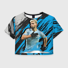 Женская футболка Crop-top 3D с принтом Серхио Агуэро , 100% полиэстер | круглая горловина, длина футболки до линии талии, рукава с отворотами | аргентина | кун | манчестер сити | нападающий | футбол