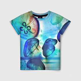 Детская футболка 3D с принтом Медузы в море , 100% гипоаллергенный полиэфир | прямой крой, круглый вырез горловины, длина до линии бедер, чуть спущенное плечо, ткань немного тянется | медуза | медузы | море | морская фауна | морские жители | подводный мир