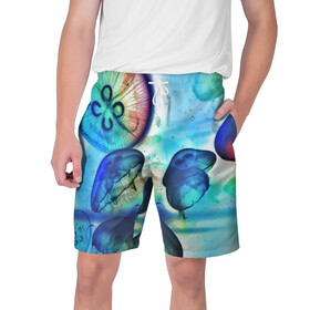 Мужские шорты 3D с принтом Медузы в море ,  полиэстер 100% | прямой крой, два кармана без застежек по бокам. Мягкая трикотажная резинка на поясе, внутри которой широкие завязки. Длина чуть выше колен | медуза | медузы | море | морская фауна | морские жители | подводный мир