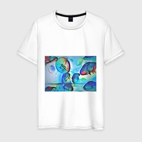 Мужская футболка хлопок с принтом Медузы в море , 100% хлопок | прямой крой, круглый вырез горловины, длина до линии бедер, слегка спущенное плечо. | медуза | медузы | море | морская фауна | морские жители | подводный мир