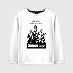 Детский лонгслив хлопок с принтом Green day: wake me up , 100% хлопок | круглый вырез горловины, полуприлегающий силуэт, длина до линии бедер | Тематика изображения на принте: billie joe armstrong | green day | punk | rock | wake me up | билли джо | грин дей | панк | рок