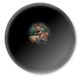 Значок с принтом FarCry 3 ,  металл | круглая форма, металлическая застежка в виде булавки | far cry | far cry 3 | игра | топ