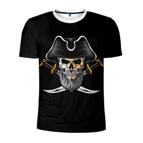 Мужская футболка 3D спортивная с принтом Морской Капитан Пират , 100% полиэстер с улучшенными характеристиками | приталенный силуэт, круглая горловина, широкие плечи, сужается к линии бедра | дэви джонс | капитан | клад | пират | пираты | сабли | сокровища | сундук мертвеца | чёрная борода