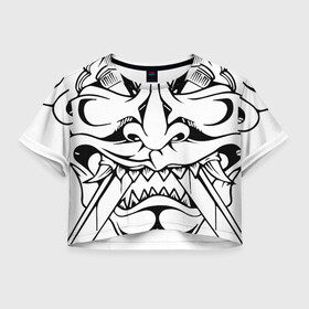 Женская футболка Crop-top 3D с принтом Tattoo T-shirt Samurai , 100% полиэстер | круглая горловина, длина футболки до линии талии, рукава с отворотами | minimal | samurai | tattoo | минимализм | самурай | тату | япония