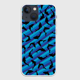 Чехол для iPhone 13 mini с принтом Черные акулы паттерн ,  |  | black | shark | акула | акулы | жители | клыки | море | морские | океан | паттерн | рыба | черные