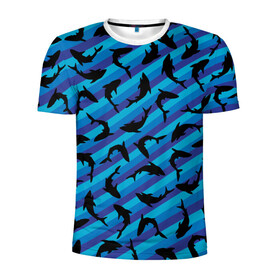 Мужская футболка 3D спортивная с принтом Черные акулы паттерн , 100% полиэстер с улучшенными характеристиками | приталенный силуэт, круглая горловина, широкие плечи, сужается к линии бедра | black | shark | акула | акулы | жители | клыки | море | морские | океан | паттерн | рыба | черные