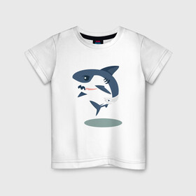 Детская футболка хлопок с принтом Акуленок , 100% хлопок | круглый вырез горловины, полуприлегающий силуэт, длина до линии бедер | baby | shark | акула | акуленок | акулы | жители | клыки | море | морские | океан | памперс | паттерн | ребенок | рыба | черные