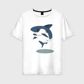 Женская футболка хлопок Oversize с принтом Акуленок , 100% хлопок | свободный крой, круглый ворот, спущенный рукав, длина до линии бедер
 | baby | shark | акула | акуленок | акулы | жители | клыки | море | морские | океан | памперс | паттерн | ребенок | рыба | черные