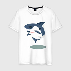 Мужская футболка хлопок с принтом Акуленок , 100% хлопок | прямой крой, круглый вырез горловины, длина до линии бедер, слегка спущенное плечо. | baby | shark | акула | акуленок | акулы | жители | клыки | море | морские | океан | памперс | паттерн | ребенок | рыба | черные