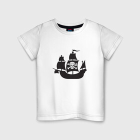 Детская футболка хлопок с принтом Пиратский корабль , 100% хлопок | круглый вырез горловины, полуприлегающий силуэт, длина до линии бедер | Тематика изображения на принте: ships | корабли | кораблики | корабль | пират | пиратский | пиратский флаг | череп
