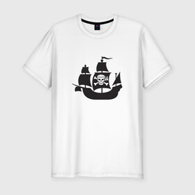 Мужская футболка хлопок Slim с принтом Пиратский корабль , 92% хлопок, 8% лайкра | приталенный силуэт, круглый вырез ворота, длина до линии бедра, короткий рукав | ships | корабли | кораблики | корабль | пират | пиратский | пиратский флаг | череп