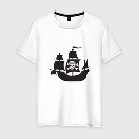 Мужская футболка хлопок с принтом Пиратский корабль , 100% хлопок | прямой крой, круглый вырез горловины, длина до линии бедер, слегка спущенное плечо. | ships | корабли | кораблики | корабль | пират | пиратский | пиратский флаг | череп
