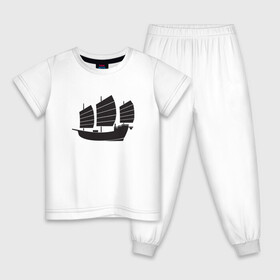 Детская пижама хлопок с принтом Черный корабль , 100% хлопок |  брюки и футболка прямого кроя, без карманов, на брюках мягкая резинка на поясе и по низу штанин
 | sailboat | кораблик | корабль | лодка | парус | паруса | парусная лодка | тату | татуировка | черные