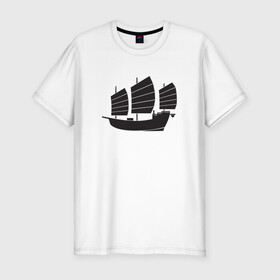 Мужская футболка хлопок Slim с принтом Черный корабль , 92% хлопок, 8% лайкра | приталенный силуэт, круглый вырез ворота, длина до линии бедра, короткий рукав | sailboat | кораблик | корабль | лодка | парус | паруса | парусная лодка | тату | татуировка | черные