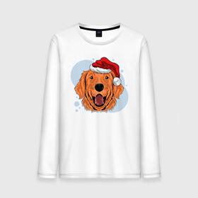Мужской лонгслив хлопок с принтом Рождественский пёс , 100% хлопок |  | Тематика изображения на принте: животные | новый год | праздник | рождество | собака