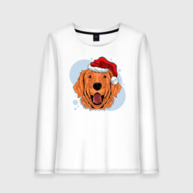 Женский лонгслив хлопок с принтом Рождественский пёс , 100% хлопок |  | животные | новый год | праздник | рождество | собака