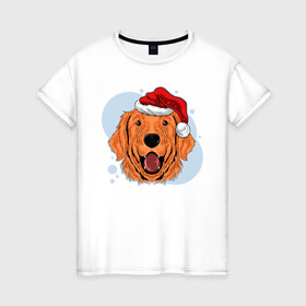 Женская футболка хлопок с принтом Рождественский пёс , 100% хлопок | прямой крой, круглый вырез горловины, длина до линии бедер, слегка спущенное плечо | животные | новый год | праздник | рождество | собака