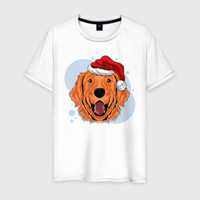 Мужская футболка хлопок с принтом Рождественский пёс , 100% хлопок | прямой крой, круглый вырез горловины, длина до линии бедер, слегка спущенное плечо. | Тематика изображения на принте: животные | новый год | праздник | рождество | собака