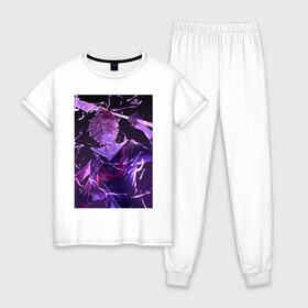 Женская пижама хлопок с принтом Tartaglia , 100% хлопок | брюки и футболка прямого кроя, без карманов, на брюках мягкая резинка на поясе и по низу штанин | art | fanart | game | genshin | impact | tartaglia | арт | тарталья | фан
