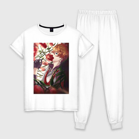 Женская пижама хлопок с принтом Tartaglia fan art , 100% хлопок | брюки и футболка прямого кроя, без карманов, на брюках мягкая резинка на поясе и по низу штанин | art | fanart | game | genshin | impact | tartaglia | арт | тарталья | фан