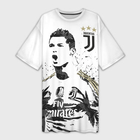 Платье-футболка 3D с принтом Криштиану Роналду ,  |  | cristiano ronaldo | fc juventus | криштиану роналду | фк ювентус | футбол | футболист