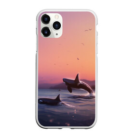 Чехол для iPhone 11 Pro матовый с принтом касатки , Силикон |  | ocean | orca | sea | sea animal | дельфин | закат | касатка | кит | море | океан | рисунок кита