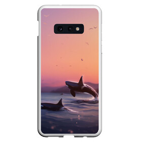 Чехол для Samsung S10E с принтом касатки , Силикон | Область печати: задняя сторона чехла, без боковых панелей | ocean | orca | sea | sea animal | дельфин | закат | касатка | кит | море | океан | рисунок кита