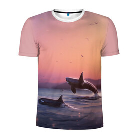 Мужская футболка 3D спортивная с принтом касатки , 100% полиэстер с улучшенными характеристиками | приталенный силуэт, круглая горловина, широкие плечи, сужается к линии бедра | Тематика изображения на принте: ocean | orca | sea | sea animal | дельфин | закат | касатка | кит | море | океан | рисунок кита