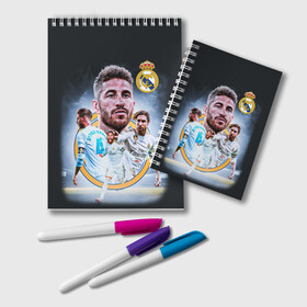 Блокнот с принтом СЕРХИО РАМОС / SERGIO RAMOS , 100% бумага | 48 листов, плотность листов — 60 г/м2, плотность картонной обложки — 250 г/м2. Листы скреплены удобной пружинной спиралью. Цвет линий — светло-серый
 | football | real madrid | sergio ramos | sport | uefa | реал мадрид | сборная испании. | серхио рамос | спорт | уефа | футбол