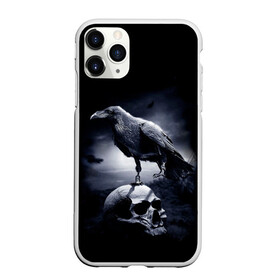 Чехол для iPhone 11 Pro матовый с принтом ЧЕРЕП И ВОРОН , Силикон |  | birds | black | crown | death | horror | metal | skull | арт | ворон | зомби | кости | птицы | скелет | череп | черный