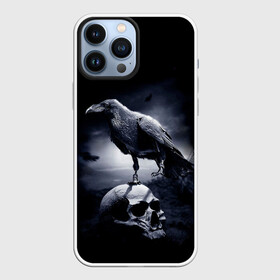 Чехол для iPhone 13 Pro Max с принтом ЧЕРЕП И ВОРОН ,  |  | birds | black | crown | death | horror | metal | skull | арт | ворон | зомби | кости | птицы | скелет | череп | черный