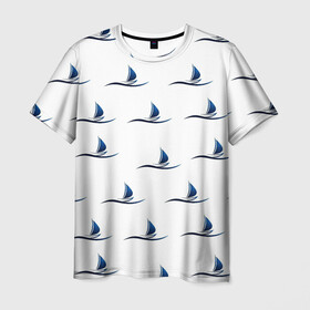 Мужская футболка 3D с принтом Кораблики на белом , 100% полиэфир | прямой крой, круглый вырез горловины, длина до линии бедер | Тематика изображения на принте: корабли | кораблики на белом | популярные иллюстрации