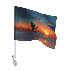 Флаг для автомобиля с принтом Прибрежный закат , 100% полиэстер | Размер: 30*21 см | журавль | закат | закат на пляже | море | пляж | прибрежный закат