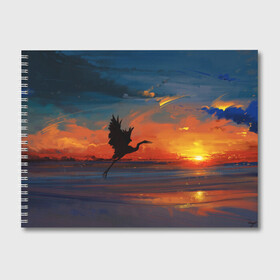 Альбом для рисования с принтом Прибрежный закат , 100% бумага
 | матовая бумага, плотность 200 мг. | журавль | закат | закат на пляже | море | пляж | прибрежный закат