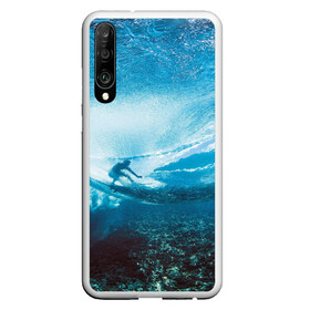 Чехол для Honor P30 с принтом Под водой , Силикон | Область печати: задняя сторона чехла, без боковых панелей | море | морская волна | океан | под водой | серфер | серфинг