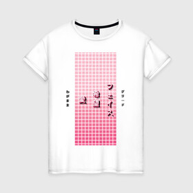 Женская футболка хлопок с принтом Good Mood , 100% хлопок | прямой крой, круглый вырез горловины, длина до линии бедер, слегка спущенное плечо | checkered | gradient | hieroglyphs | japanese | neon | градиент | иероглифы | клетка | неон | японский