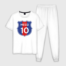 Мужская пижама хлопок с принтом Lionel Messi 10 эмблема с флагом , 100% хлопок | брюки и футболка прямого кроя, без карманов, на брюках мягкая резинка на поясе и по низу штанин
 | argentina | barca | barcelona | fc barcelona | lionel messi | spain | sport | uefa | аргентина | барса | барселона | золотой мяч | игрок | испания | камп ноу | лео месси | лионель месси | мяч | спорт | тренер | уефа 