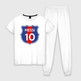 Женская пижама хлопок с принтом Lionel Messi 10 эмблема с флагом , 100% хлопок | брюки и футболка прямого кроя, без карманов, на брюках мягкая резинка на поясе и по низу штанин | argentina | barca | barcelona | fc barcelona | lionel messi | spain | sport | uefa | аргентина | барса | барселона | золотой мяч | игрок | испания | камп ноу | лео месси | лионель месси | мяч | спорт | тренер | уефа 