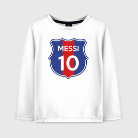Детский лонгслив хлопок с принтом Lionel Messi 10 эмблема с флагом , 100% хлопок | круглый вырез горловины, полуприлегающий силуэт, длина до линии бедер | argentina | barca | barcelona | fc barcelona | lionel messi | spain | sport | uefa | аргентина | барса | барселона | золотой мяч | игрок | испания | камп ноу | лео месси | лионель месси | мяч | спорт | тренер | уефа 