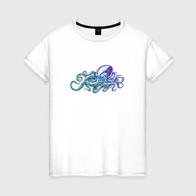 Женская футболка хлопок с принтом Осьминог , 100% хлопок | прямой крой, круглый вырез горловины, длина до линии бедер, слегка спущенное плечо | cute | kraken | octopus | живность | жители | кракен | милый | мир | морские | осьминог | осьминожка | подводный | тентакли