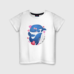 Детская футболка хлопок с принтом Два дельфина , 100% хлопок | круглый вырез горловины, полуприлегающий силуэт, длина до линии бедер | cute | dolphin | love | два дельфина | дельфин | дельфинами | любовь | милый | мир | подводный