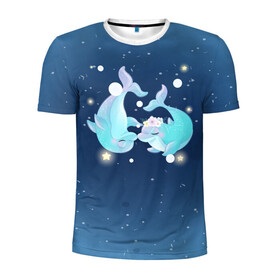 Мужская футболка 3D спортивная с принтом Два дельфина , 100% полиэстер с улучшенными характеристиками | приталенный силуэт, круглая горловина, широкие плечи, сужается к линии бедра | cute | dolphin | два дельфина | дельфин | дельфинами | милый | мир | подводный