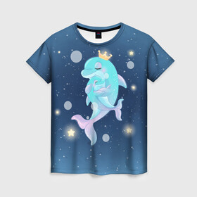 Женская футболка 3D с принтом Два дельфина , 100% полиэфир ( синтетическое хлопкоподобное полотно) | прямой крой, круглый вырез горловины, длина до линии бедер | cute | dolphin | два дельфина | дельфин | дельфинами | милый | мир | подводный