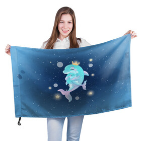 Флаг 3D с принтом Два дельфина , 100% полиэстер | плотность ткани — 95 г/м2, размер — 67 х 109 см. Принт наносится с одной стороны | cute | dolphin | два дельфина | дельфин | дельфинами | милый | мир | подводный